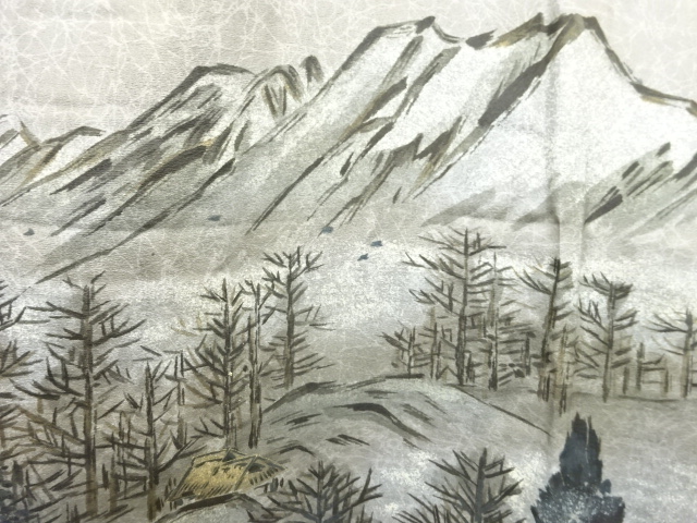 JAPANESE KIMONO / ANTIQUE MENS JUBAN / SILK / SCENERY OF DISTANT MOUNTAINS